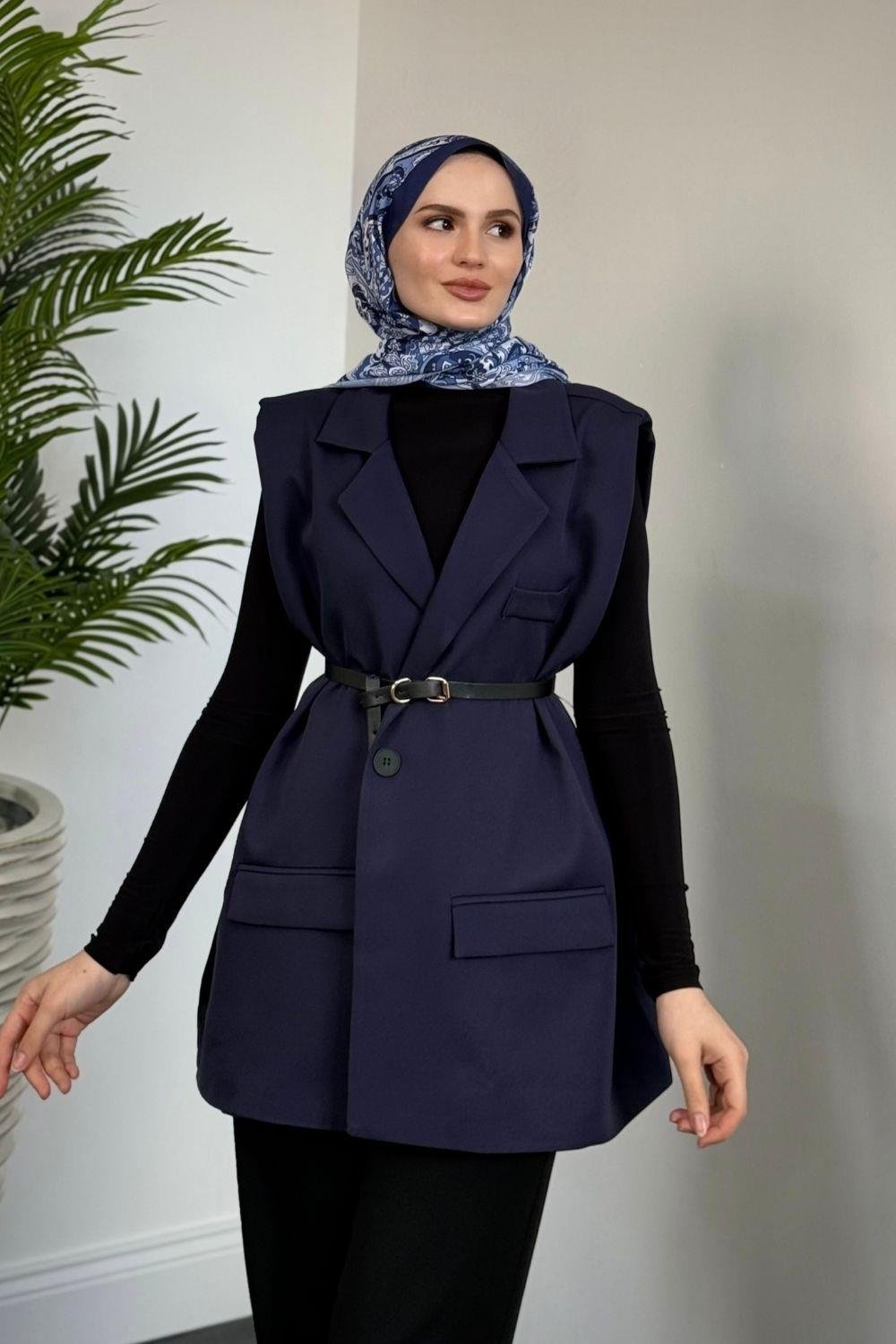 Willa Kemerli Vatkalı Yelek Lacivert