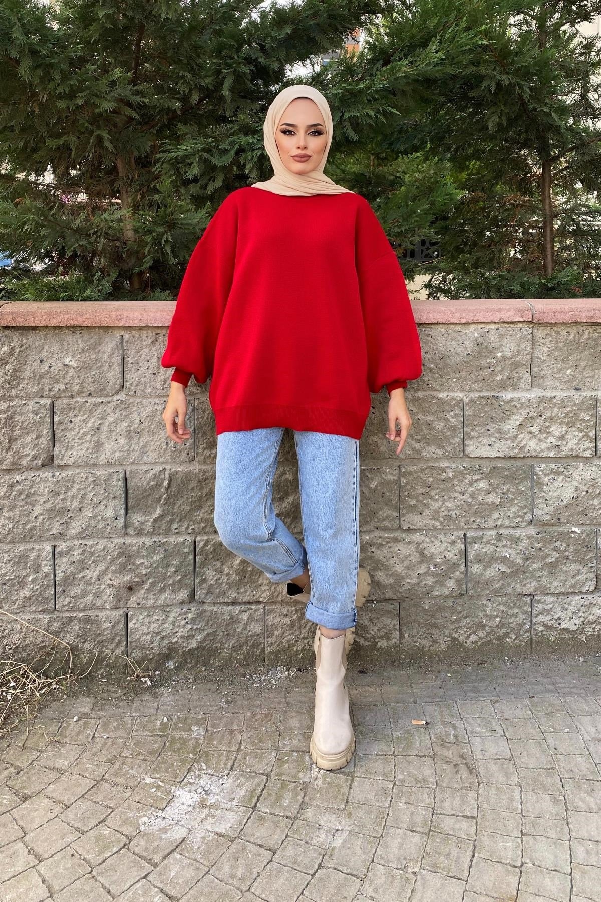 Yarım Boğazlı Triko Kazak Kırmızı