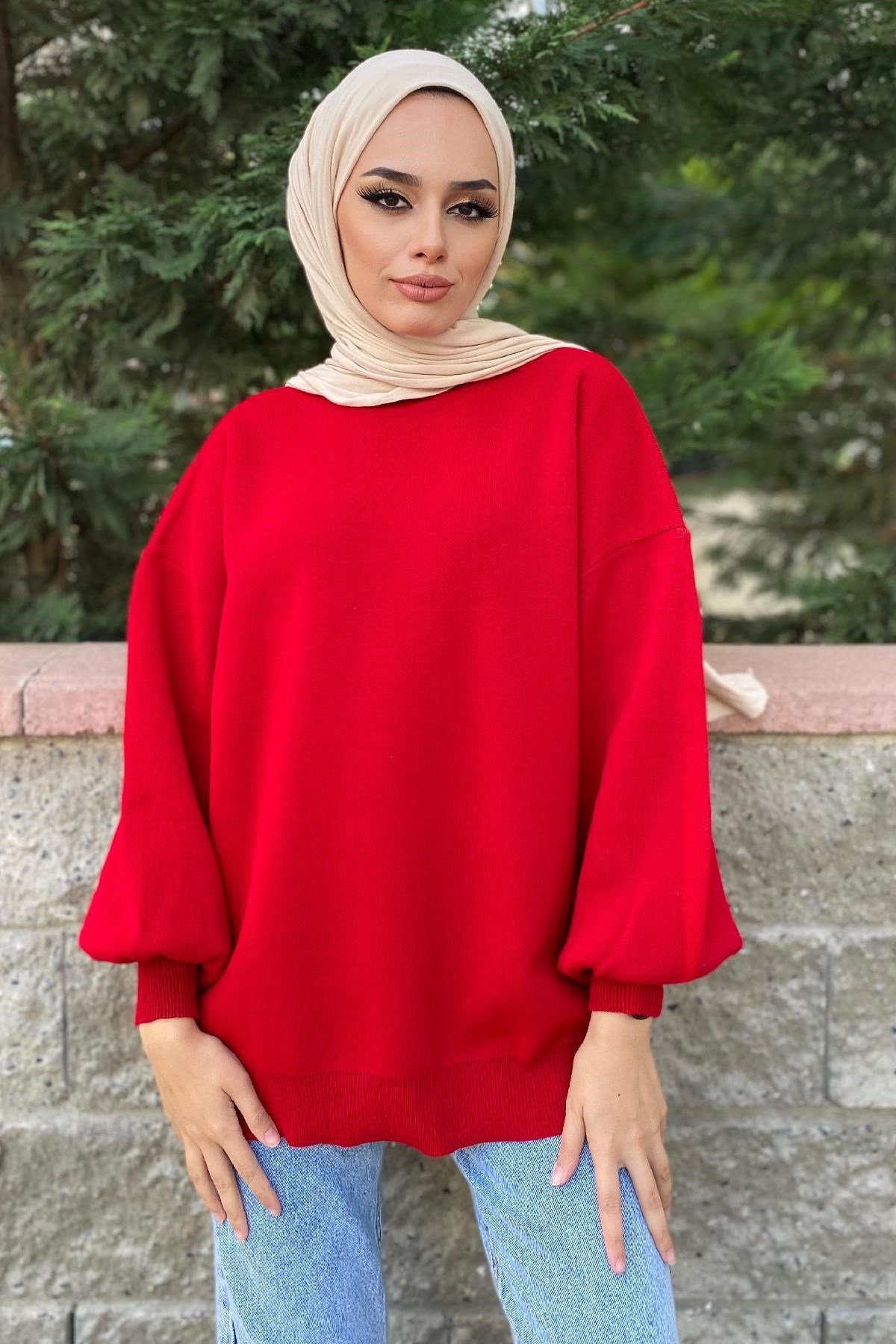 Yarım Boğazlı Triko Kazak Kırmızı