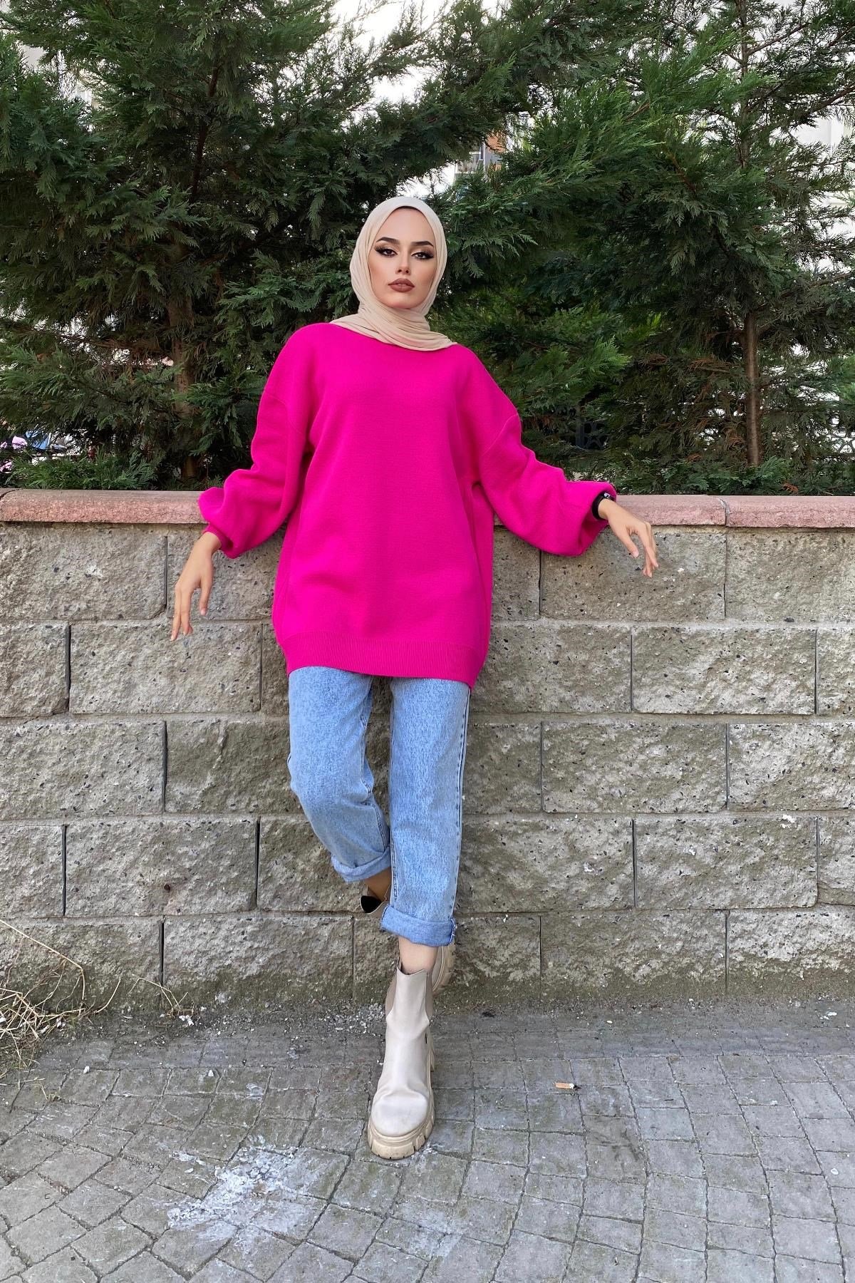Yarım Boğazlı Triko Kazak Pembe