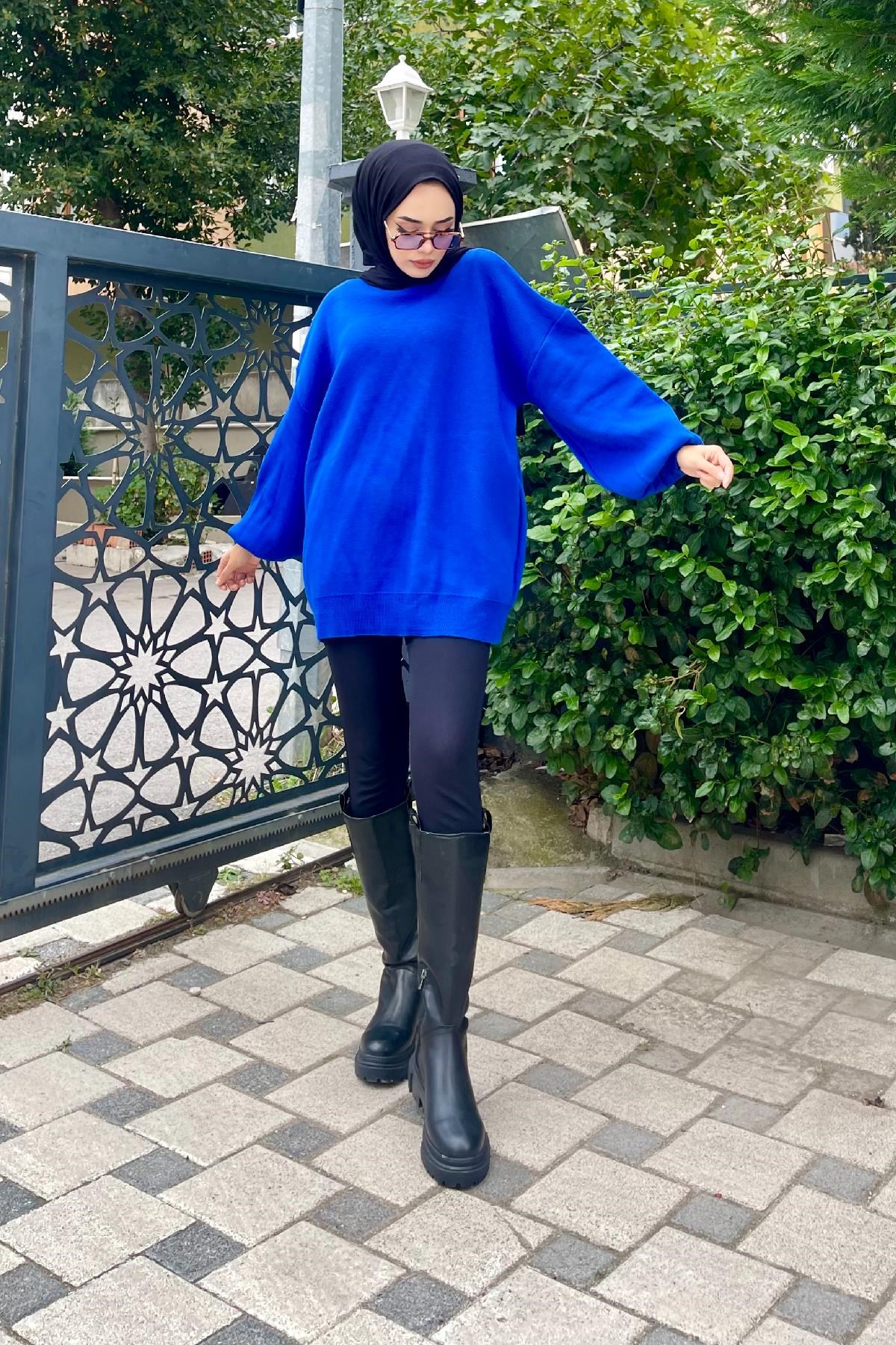 Yarım Boğazlı Triko Kazak Saks