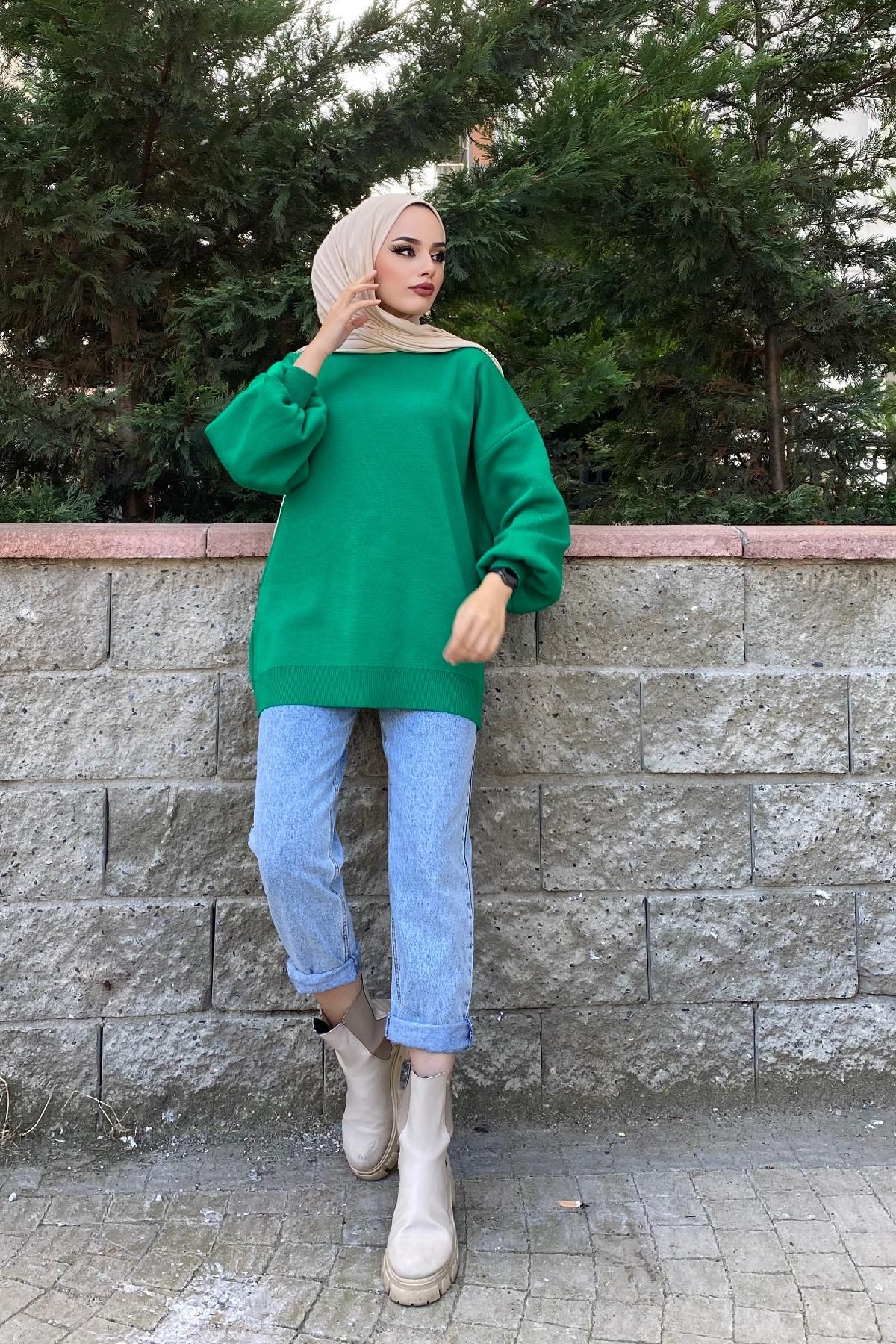 Yarım Boğazlı Triko Kazak Yeşil