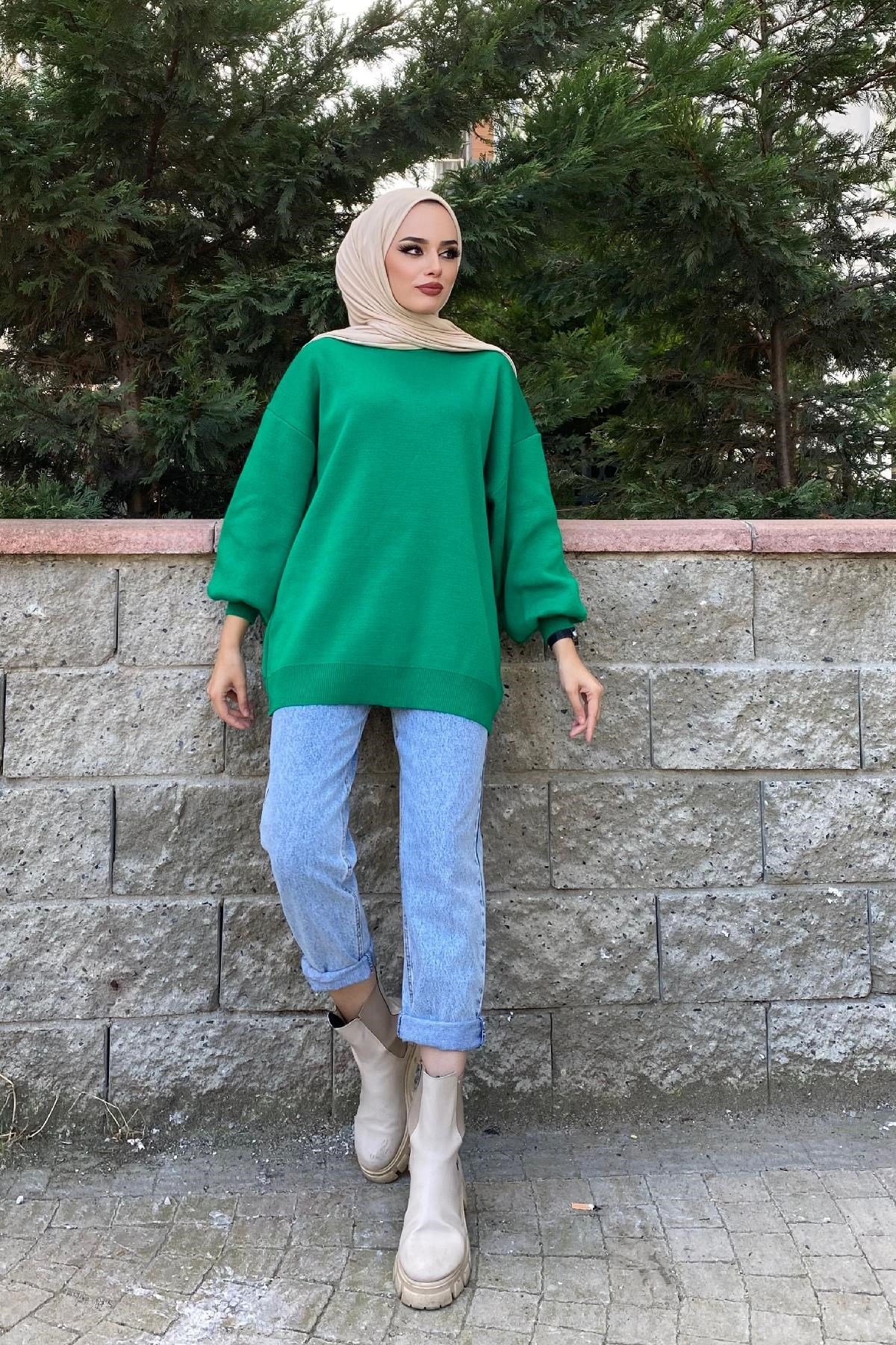 Yarım Boğazlı Triko Kazak Yeşil