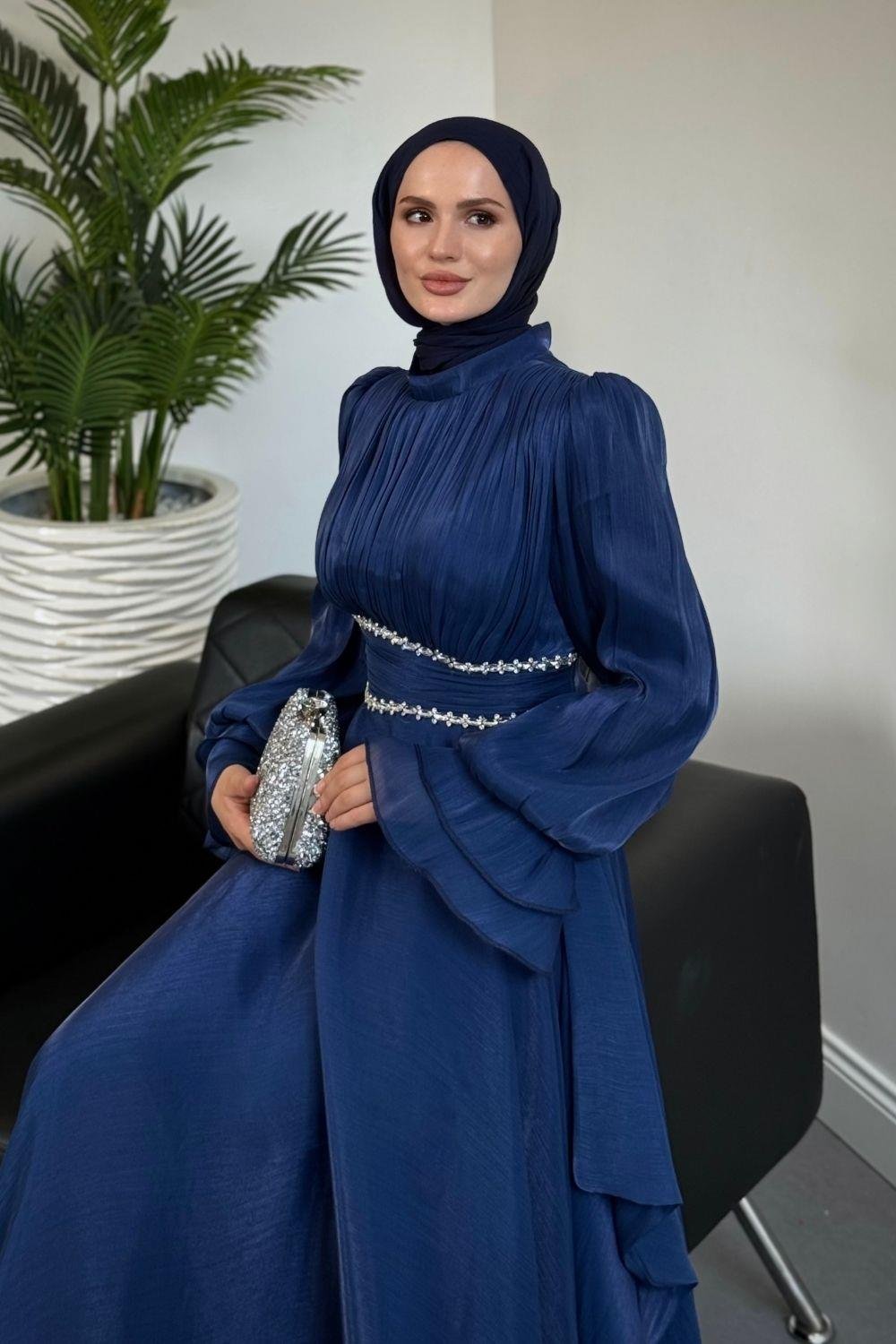 Zarina Beli Taşlı Jan Jan  Abiye Lacivert