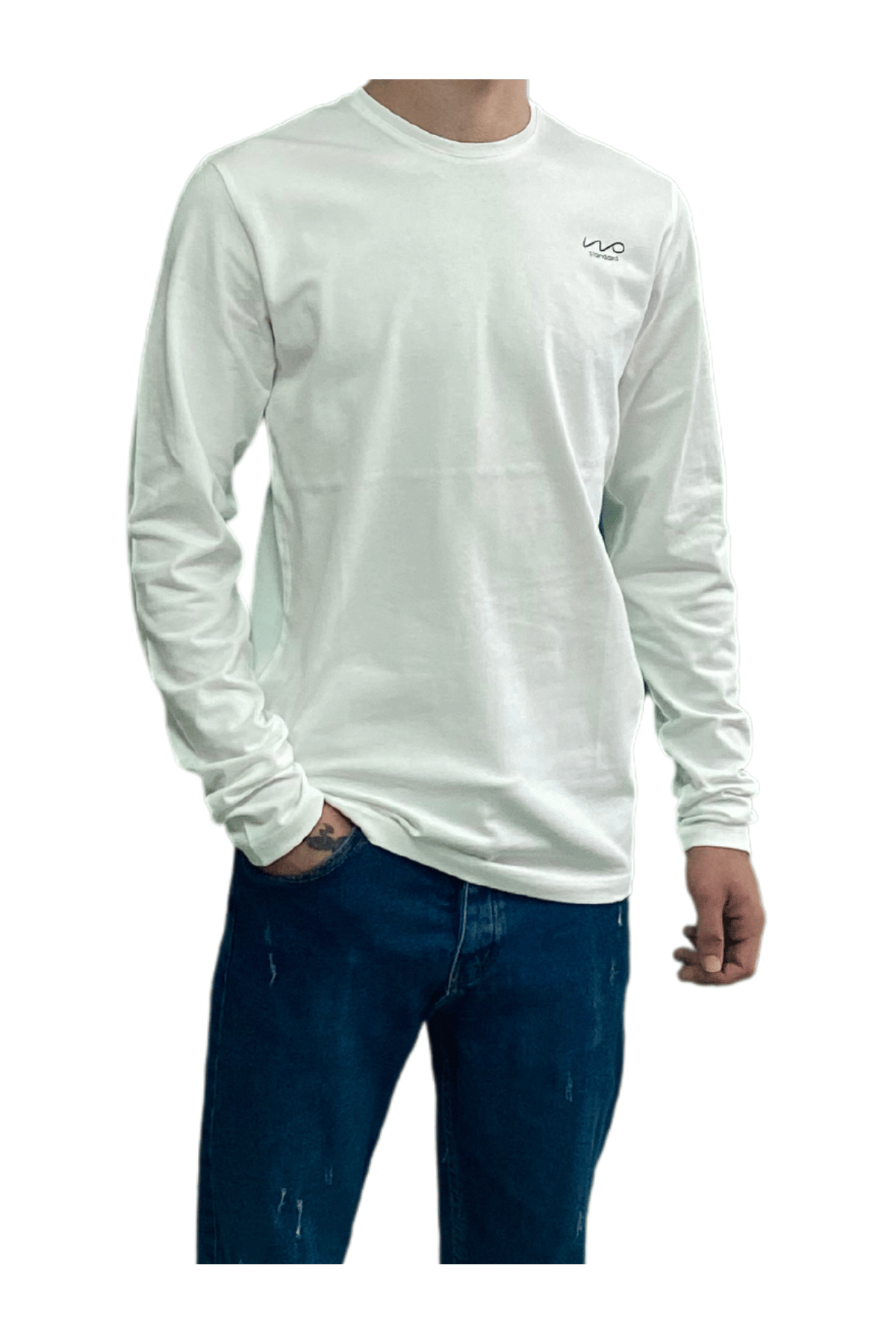  Standart Uzun Kollu Likralı  Krem  Unisex T-Shirt