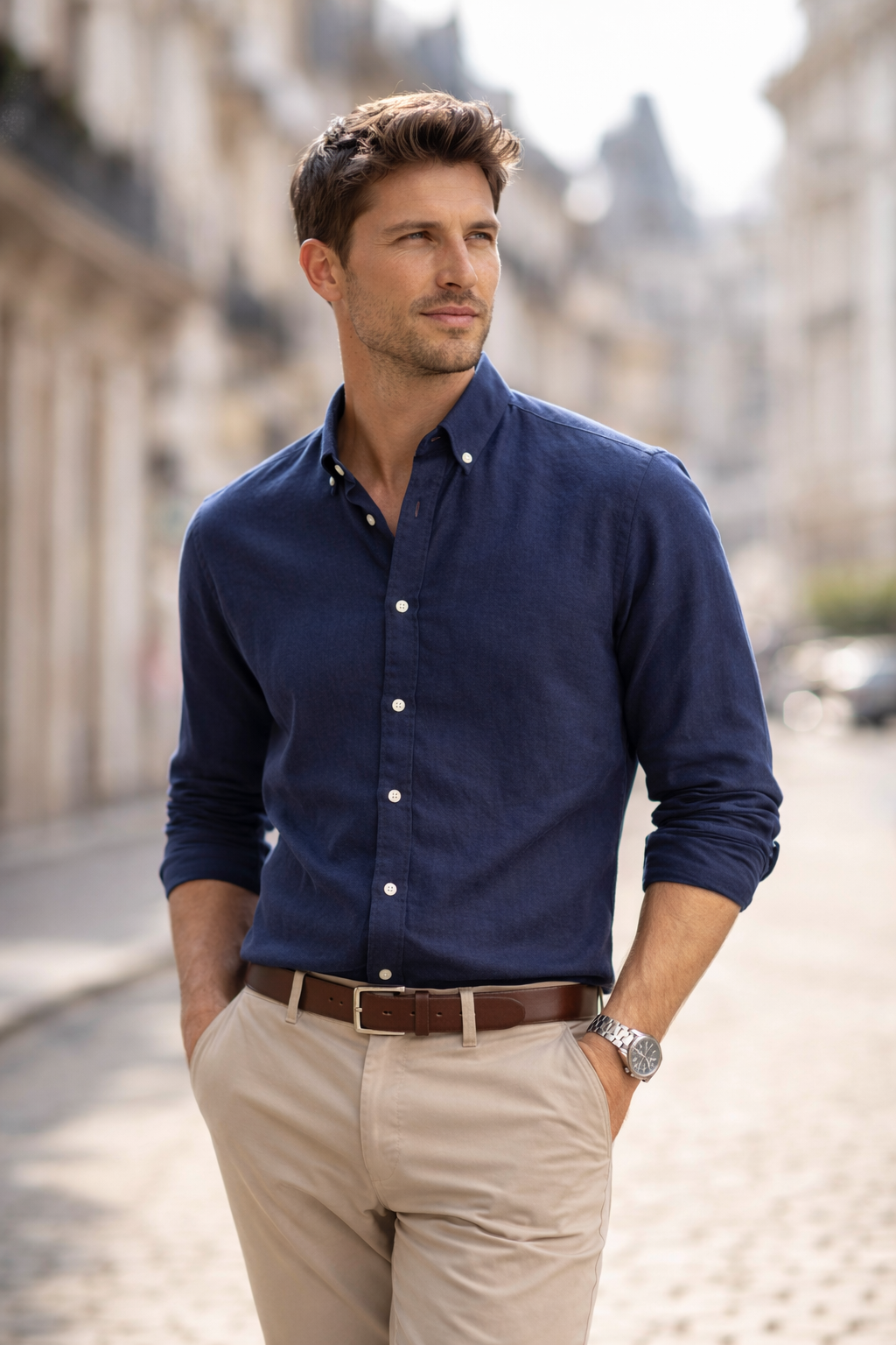 Lacivert Navy Tencel Gömlek 