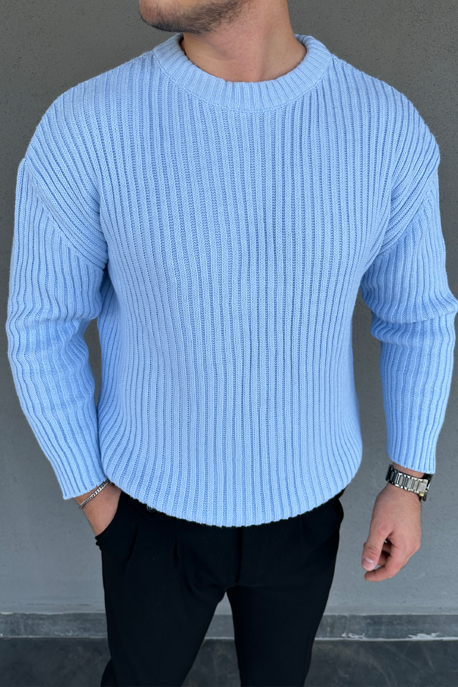 BEBE MAVİSİ OVERSIZE ÖRME KAZAK