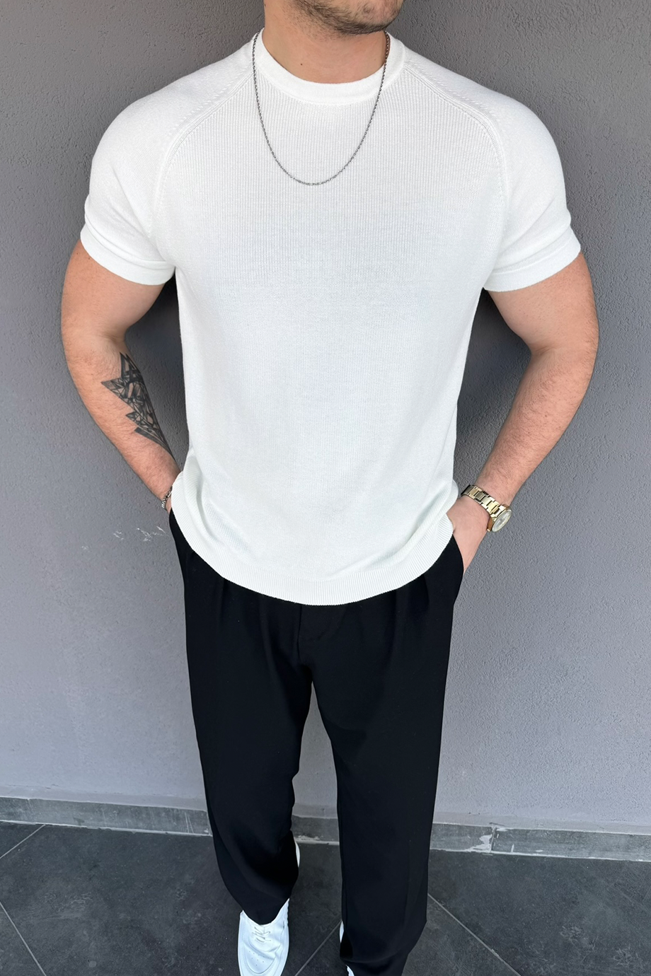 BEYAZ REGLAN KOL TRİKO T-SHİRT