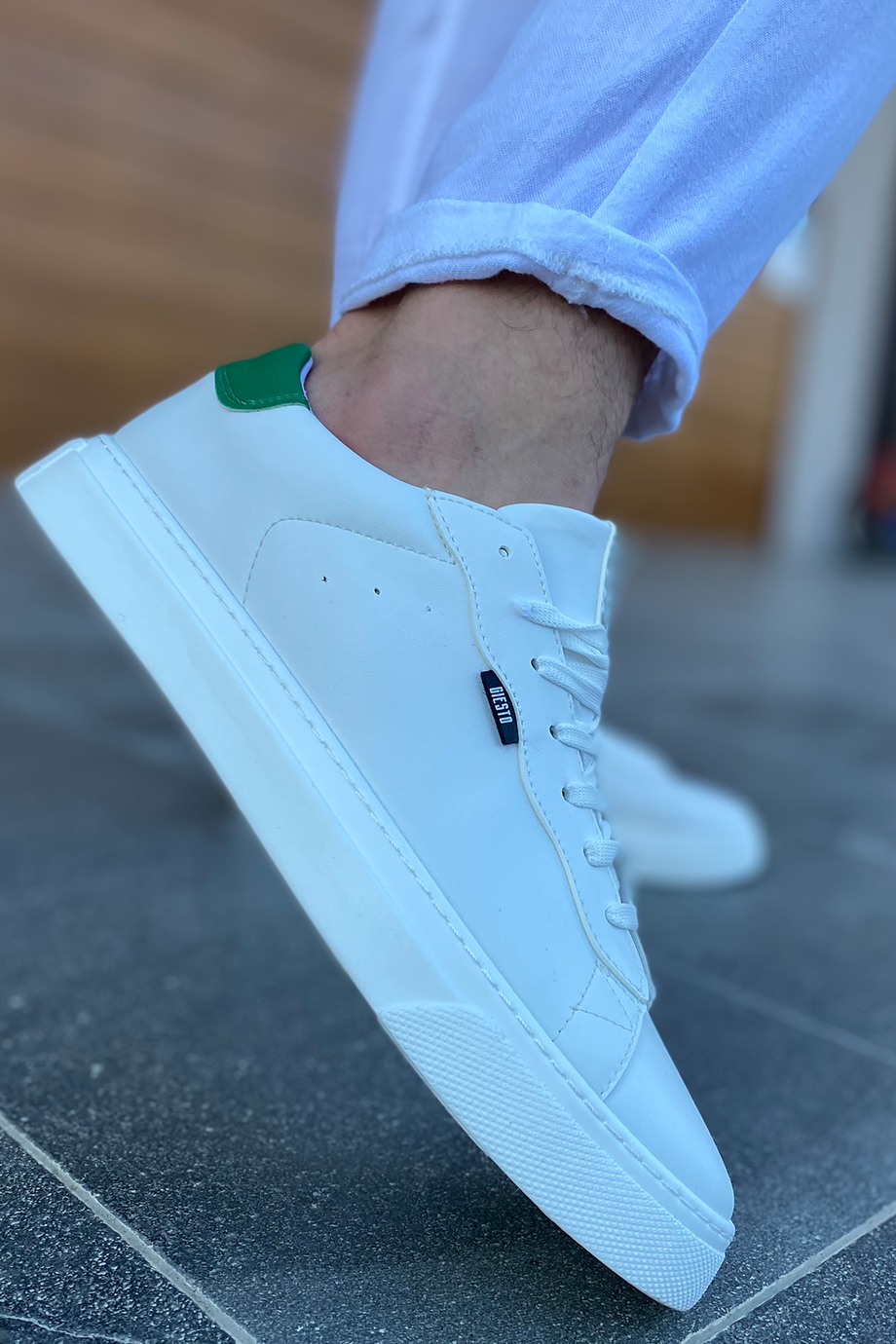 BEYAZ - YEŞİL DERİ BASİC AYAKKABI