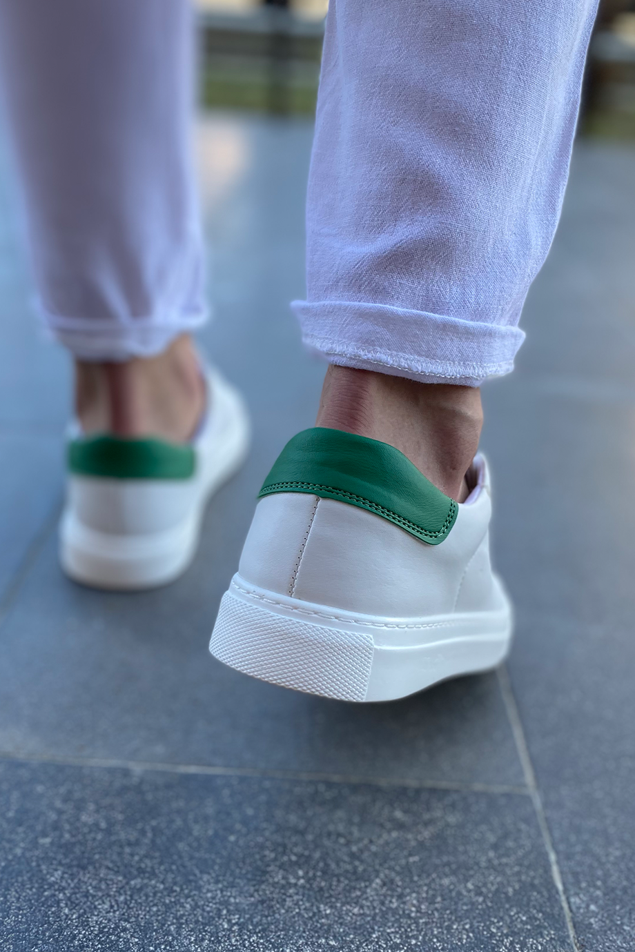 BEYAZ - YEŞİL DERİ BASİC AYAKKABI