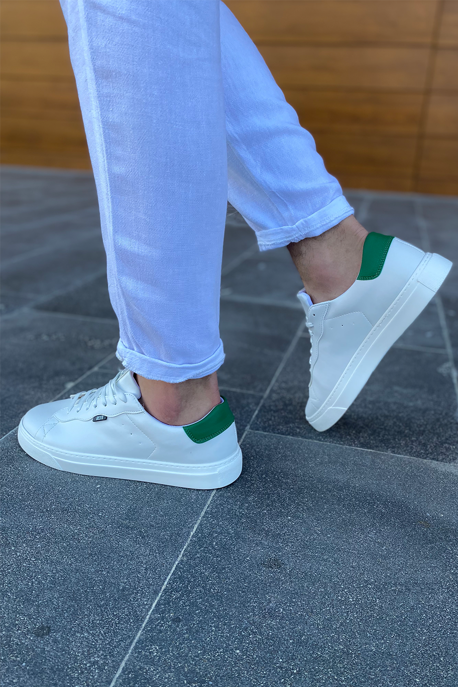 BEYAZ - YEŞİL DERİ BASİC AYAKKABI