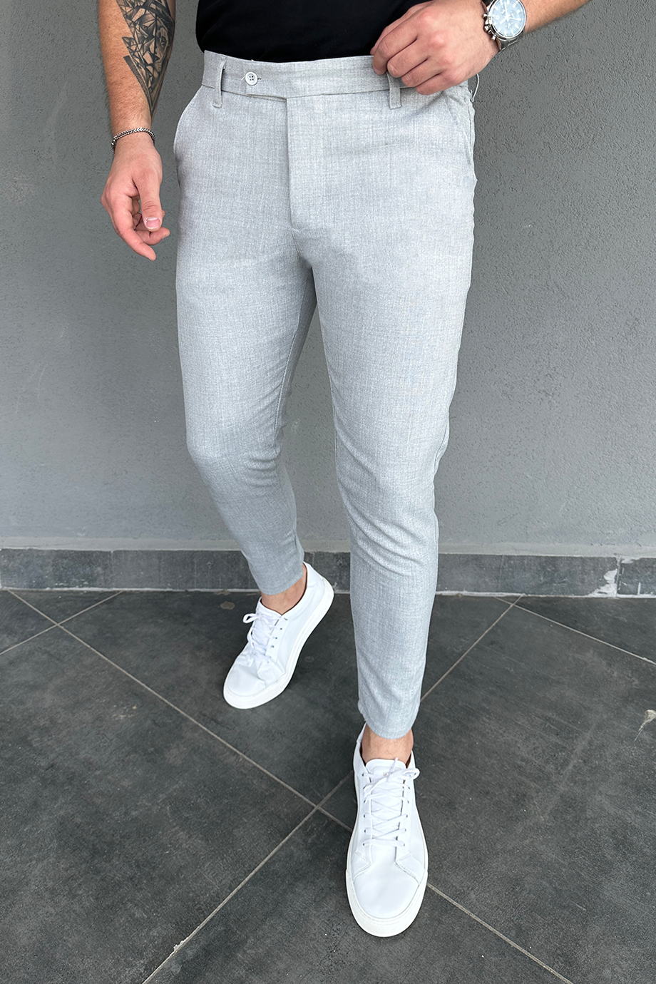 İTALYAN KESİM GRİ FULL LİKRALI KUMAŞ PANTALOM