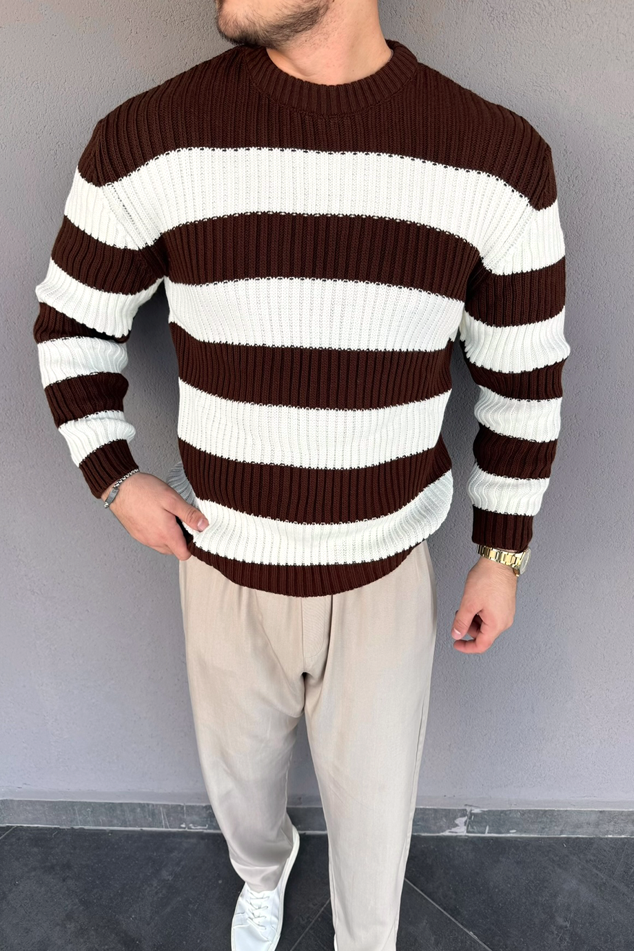 KAHVE-EKRU ÖRME İNDİRİMLİ KAZAK