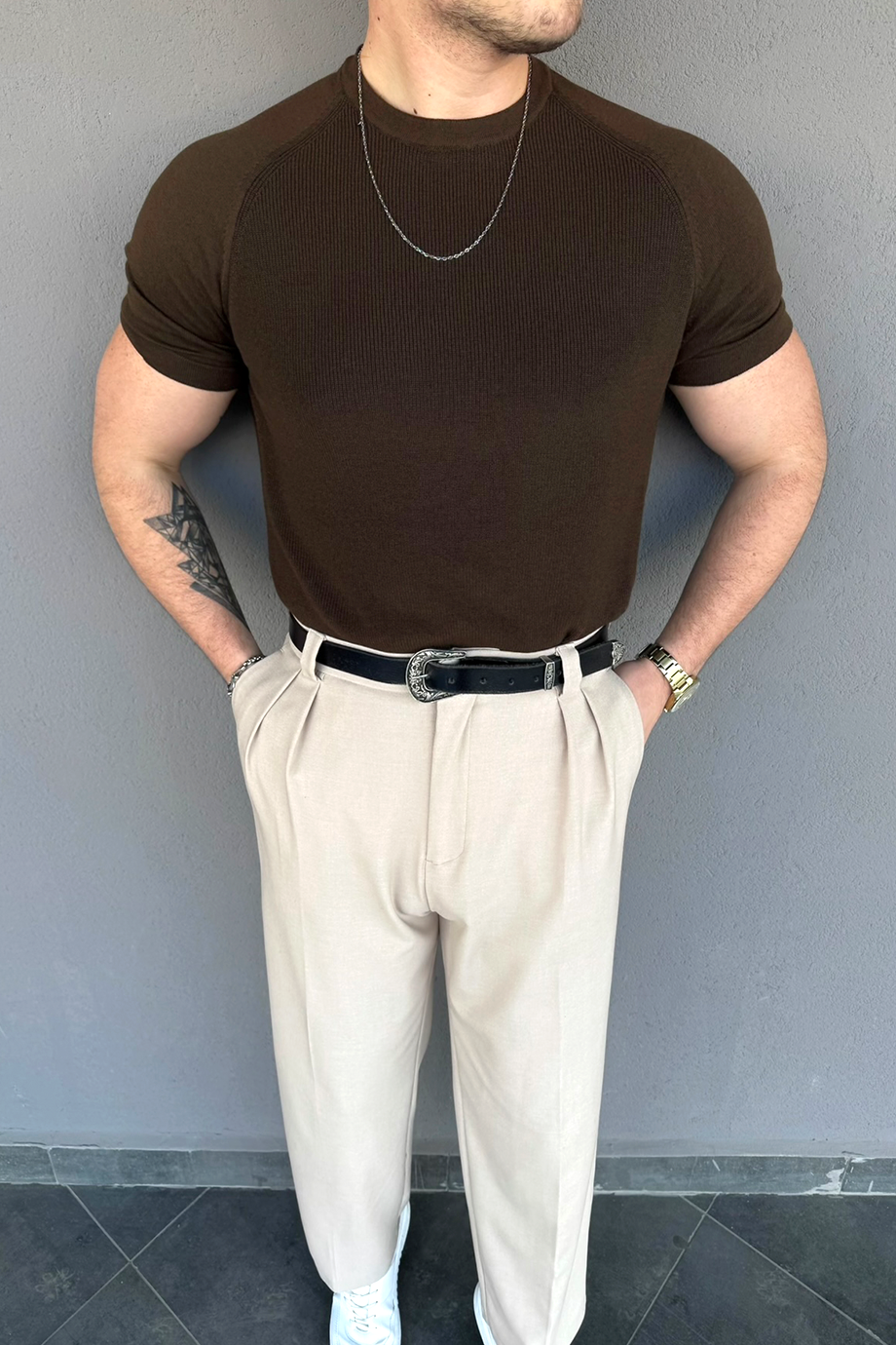 KAHVE REGLAN KOL TRİKO T-SHİRT