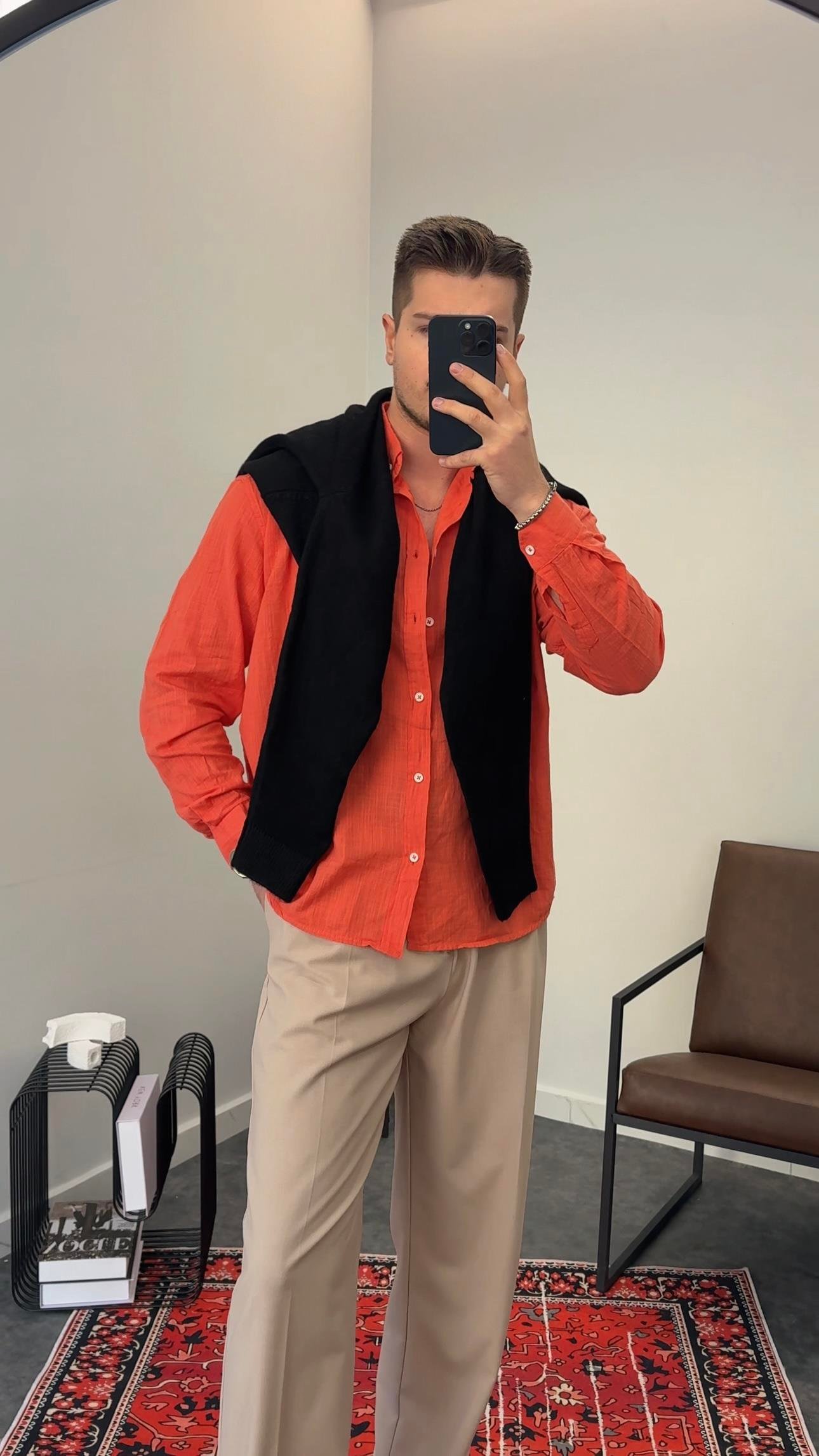 KİREMİT FRESH KETEN OVERSİZE GÖMLEK