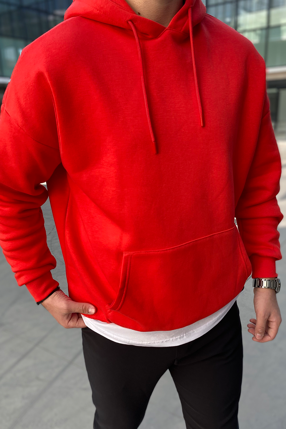 KIRMIZI OVERSİZE BASİC SWEATSHİRT