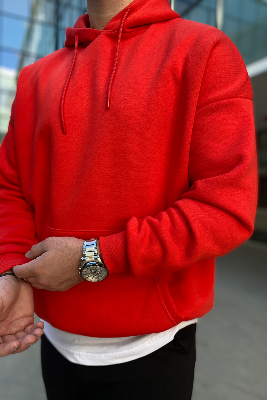 KIRMIZI OVERSİZE BASİC SWEATSHİRT