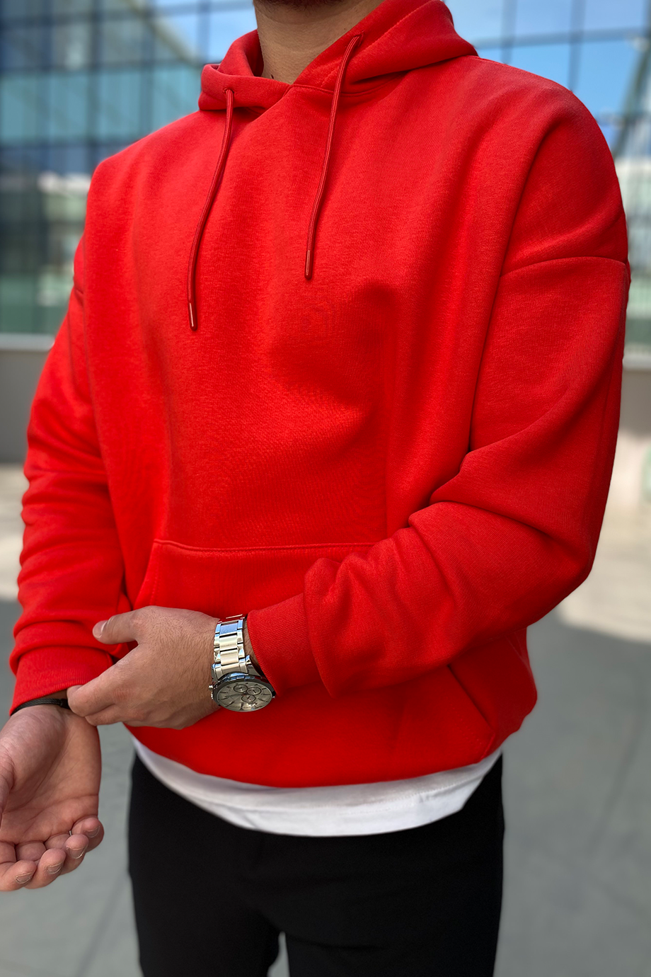 KIRMIZI OVERSİZE BASİC SWEATSHİRT