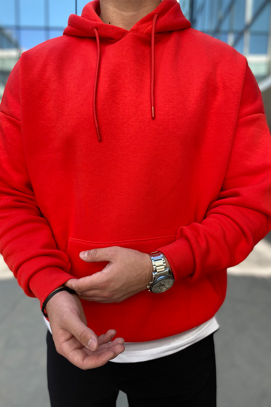 KIRMIZI OVERSİZE BASİC SWEATSHİRT