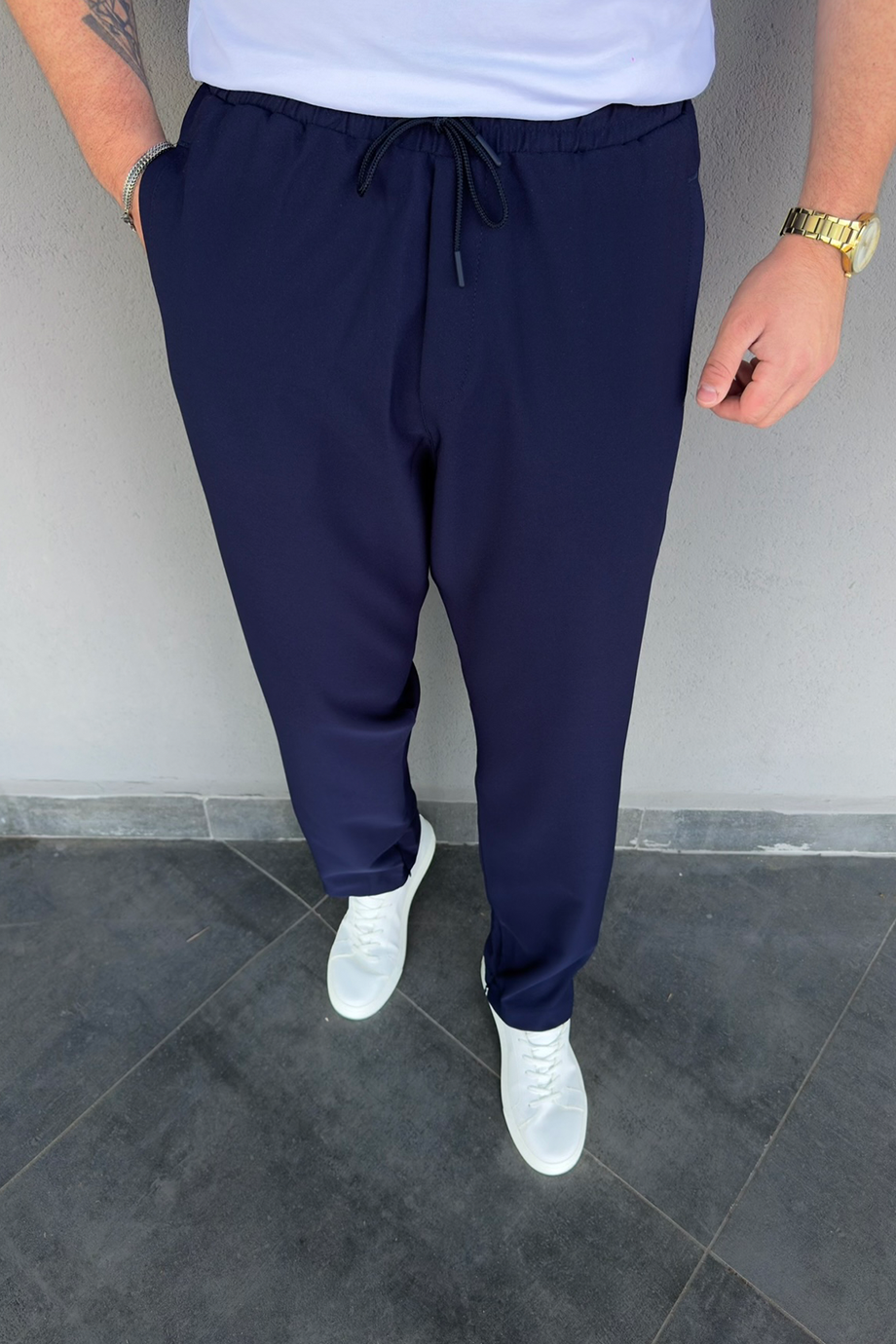 LACİVERT PARAŞÜT KUMAŞ BEL LASTİKLİ BAGGY PANTALON