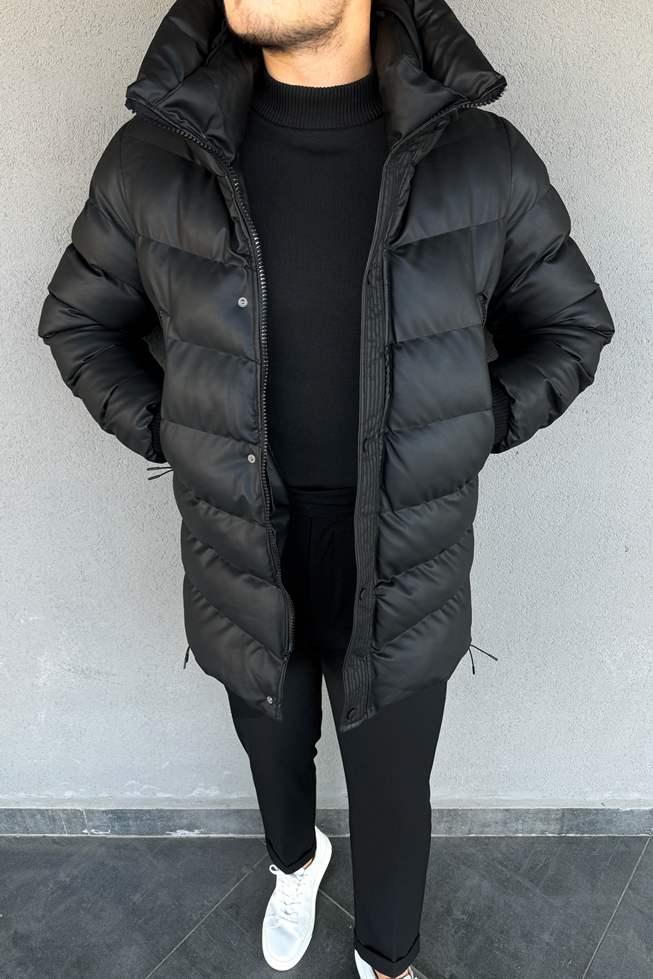 PREMİUM FULL DOLUM ELYAFLI KAPŞONLU ŞİŞME DERİ MONT