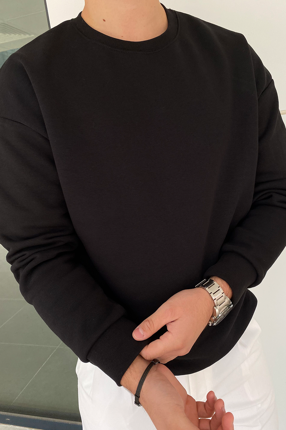 SİYAH BİSİKLET YAKA OVERSIZE BASİC SWEATSHİRT