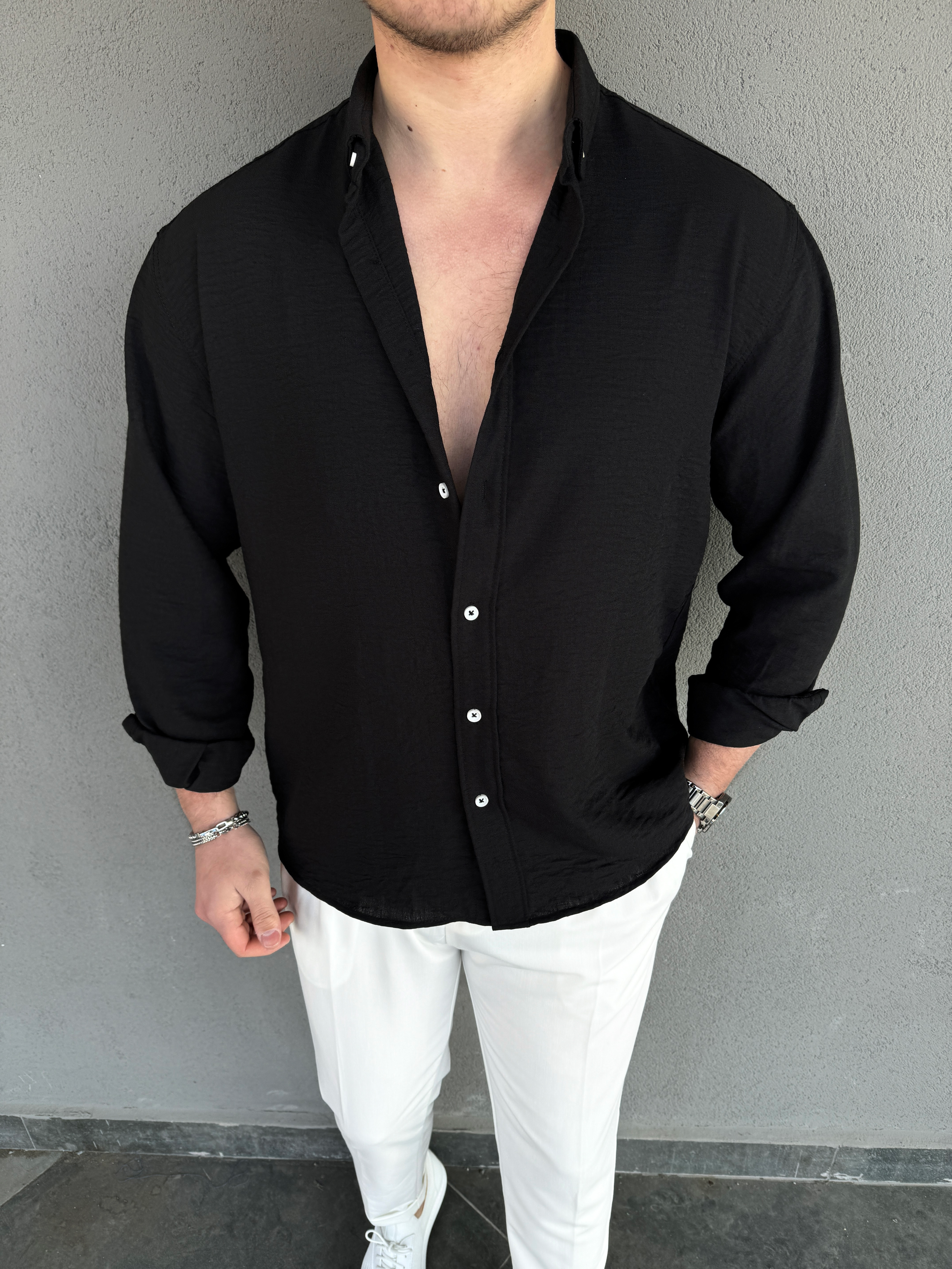 SİYAH OVERSIZE KALIP PREMİUM GÖMLEK