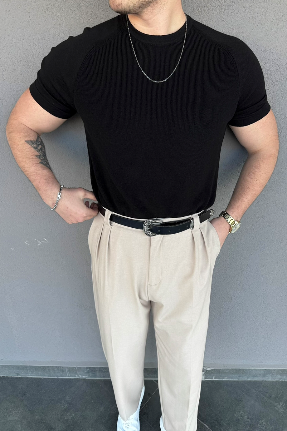 SİYAH REGLAN KOL TRİKO T-SHİRT