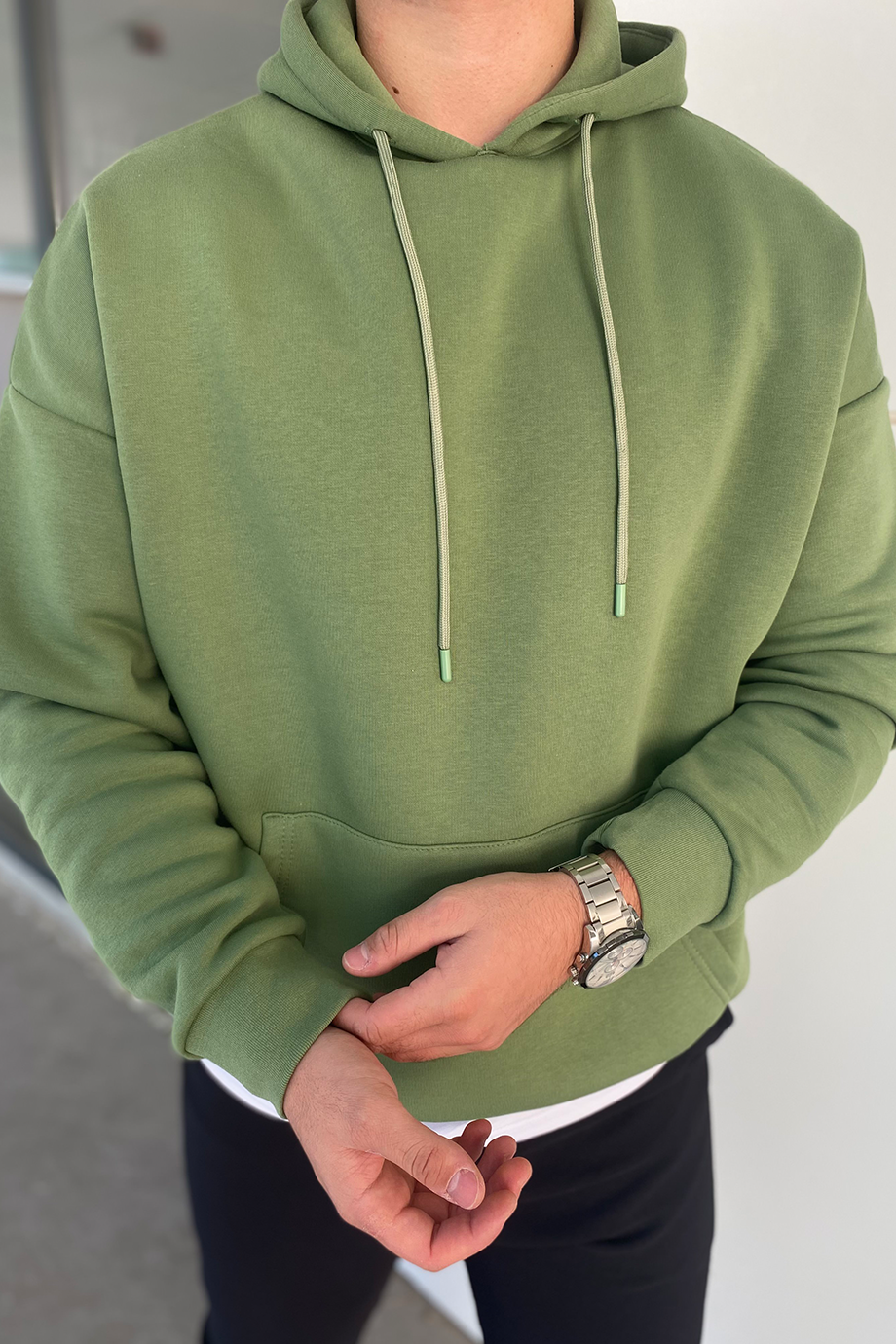 YEŞİL OVERSIZE KALIP BASIC SWEATSHİRT