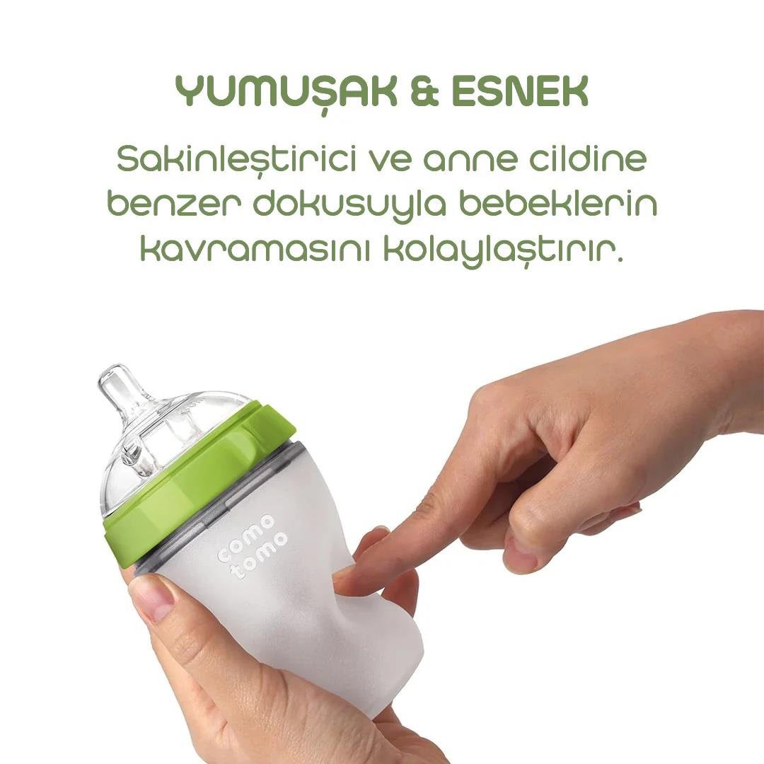 Comotomo Silikon Biberon 150ml Yavaş Akışlı (0-3 Ay)  - Yeşil