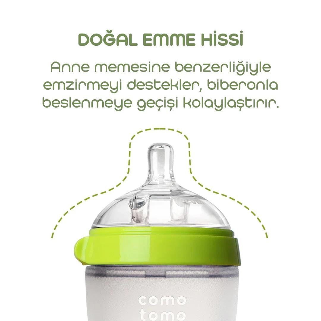 Comotomo Silikon Biberon 150ml Yavaş Akışlı (0-3 Ay)  - Yeşil