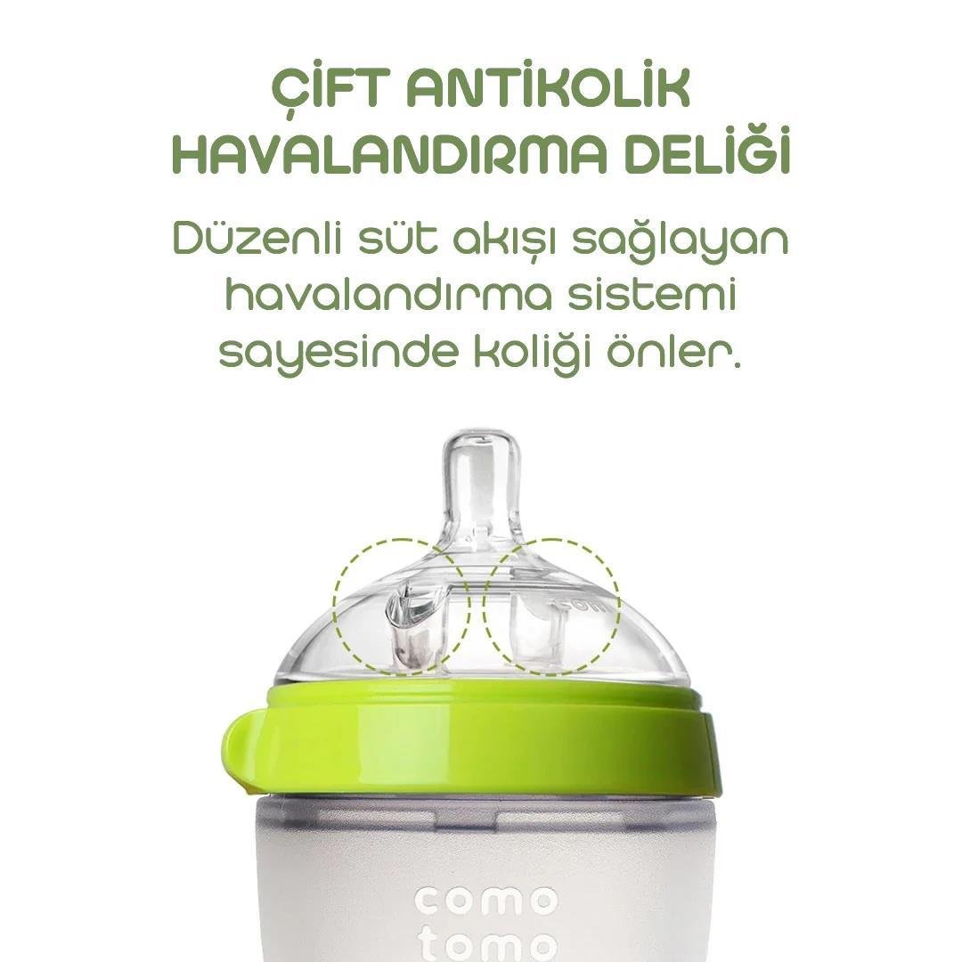 Comotomo Silikon Biberon 150ml Yavaş Akışlı (0-6 Ay)  - Yeşil
