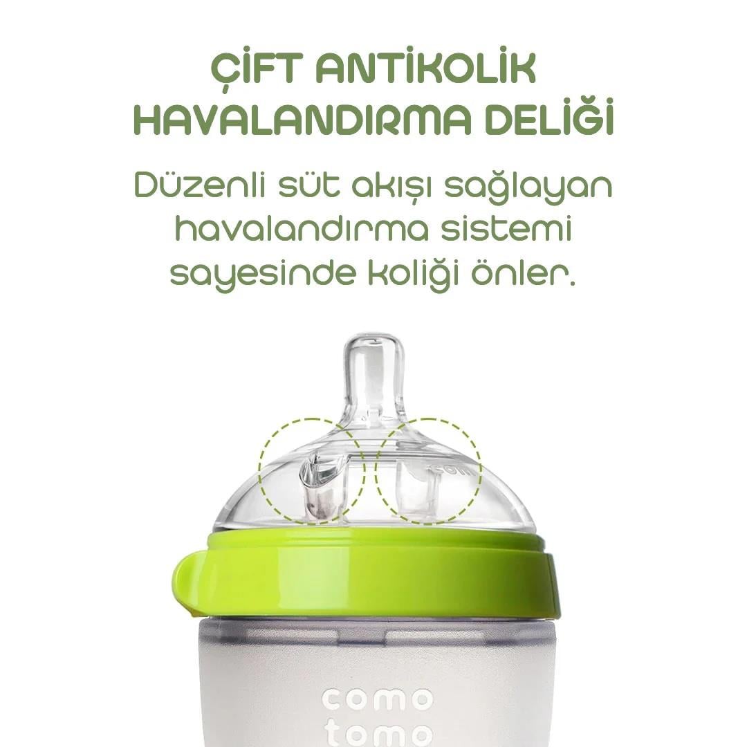 Comotomo Silikon Biberon 150ml Yavaş Akışlı (0-3 Ay)  - Yeşil