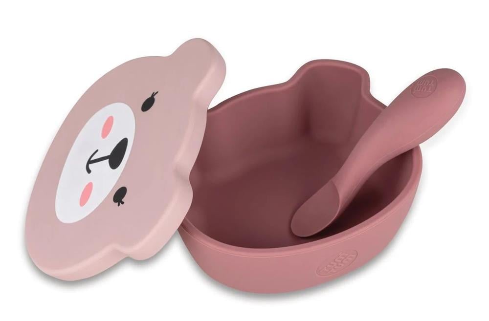 Tum Tum Silikon Vakumlu, Kapaklı Kase ve Kaşık Seti Betsy Bear