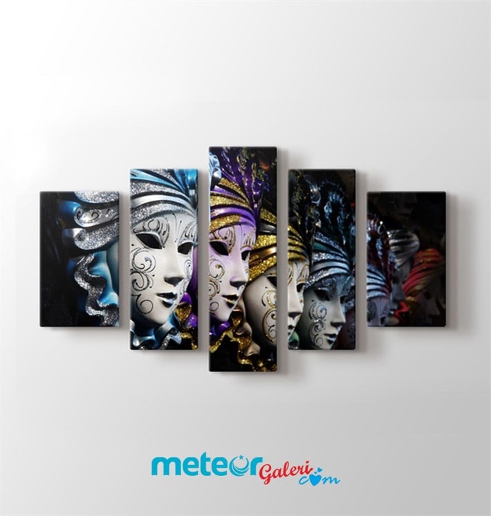Renkli Süslü Japan Maskeli Kadınlar Kanvas Tablo