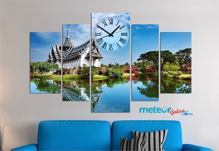 Mavi Deniz Manzaralı Evler Kanvas Tablo