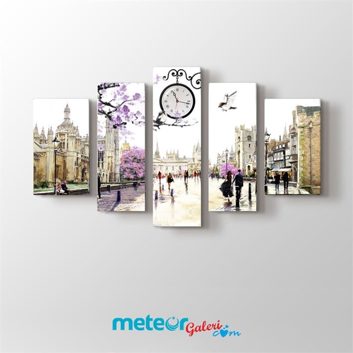 Pembe Ağaçlı Romantik Sokak Kanvas Tablo