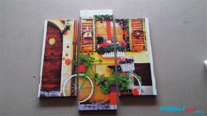 Çiçekli Bisikletli Dekoratif Kanvas Tablo