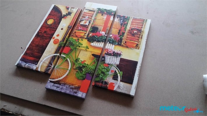 Çiçekli Bisikletli Dekoratif Kanvas Tablo