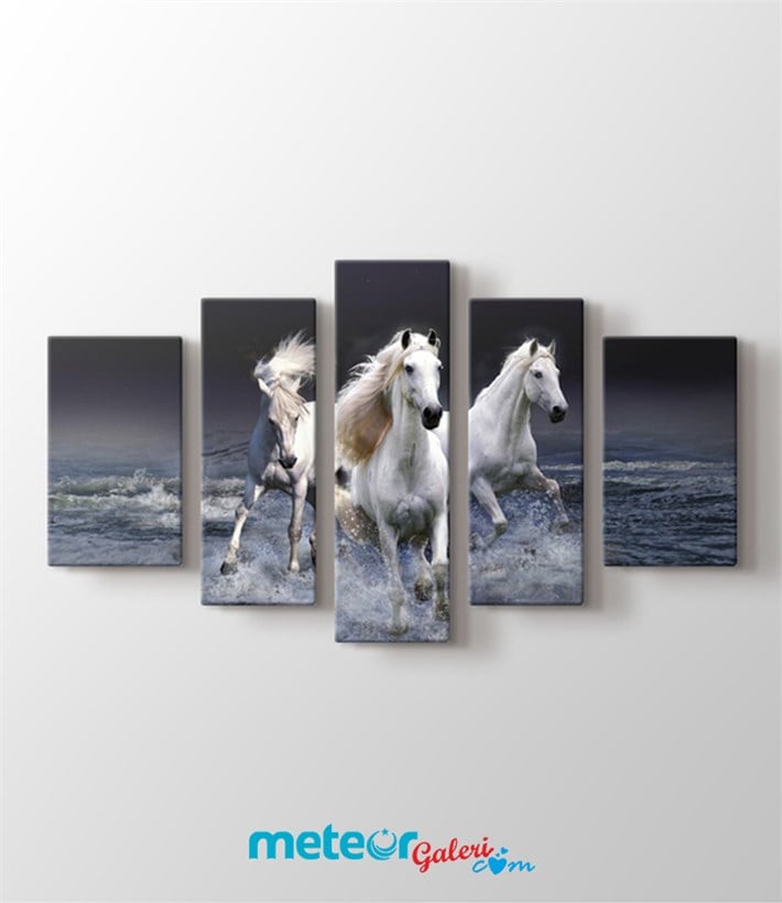Koşan Atlar 5 Parça Kanvas Tablo