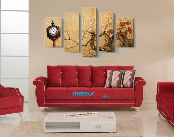 Kırmıızı Beyaz Çiçekli Ağaç Kanvas Tablo