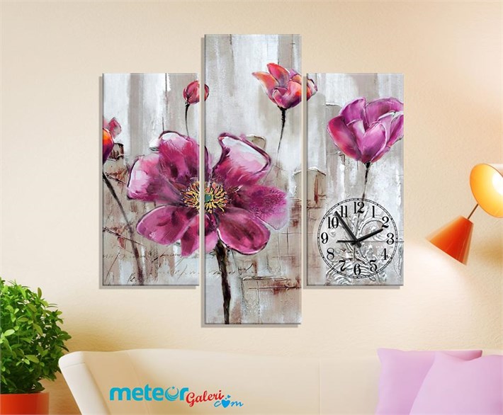 Pembe Mürdüm Renkli Gelincik Çiçekli Kanvas Tablo