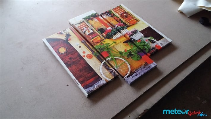 Çiçekli Bisikletli Dekoratif Kanvas Tablo