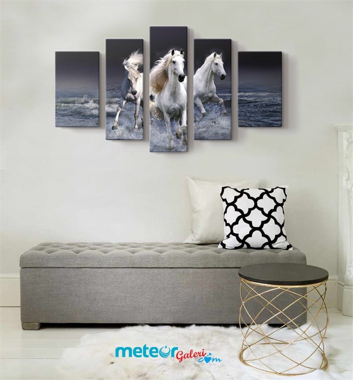 Koşan Atlar 5 Parça Kanvas Tablo
