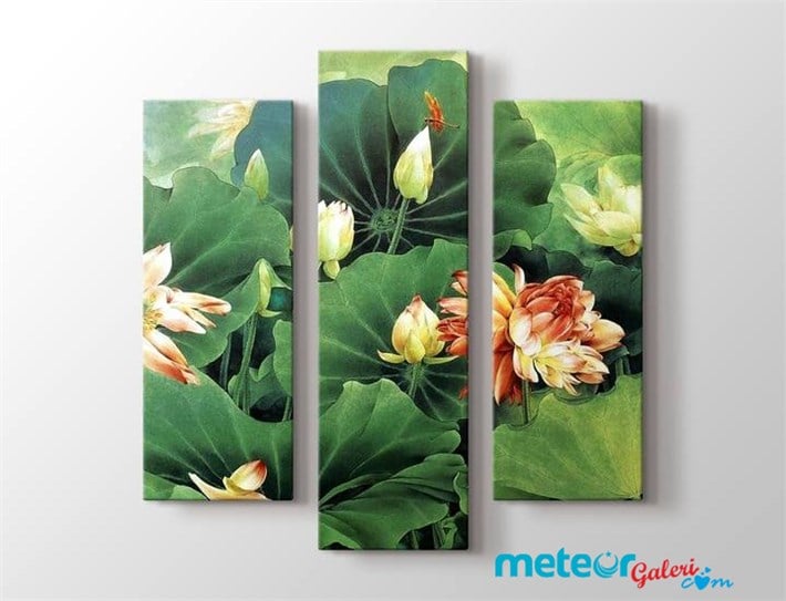 Yeşil Yaprak Açan Çiçekler Kanvas Tablo