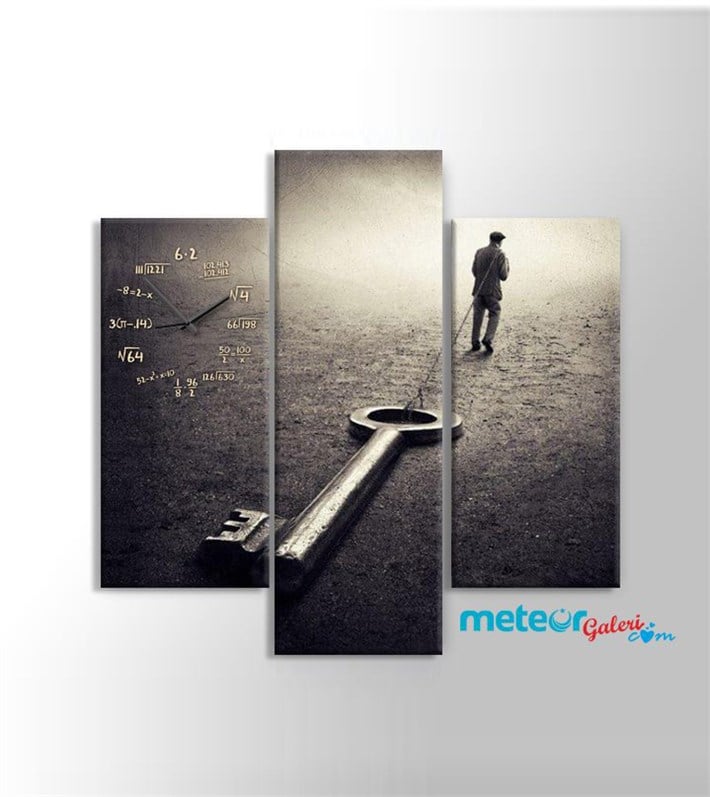 Anahtar ve Matemetik Sembollü Saat Kanvas Tablo