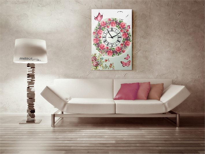 Vintage Çiçekli Kelebek Bahçesi Kanvas Tablo