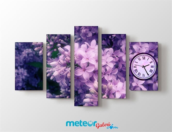 Mor Sümbül Açmış Saatli Kanvas Tablo