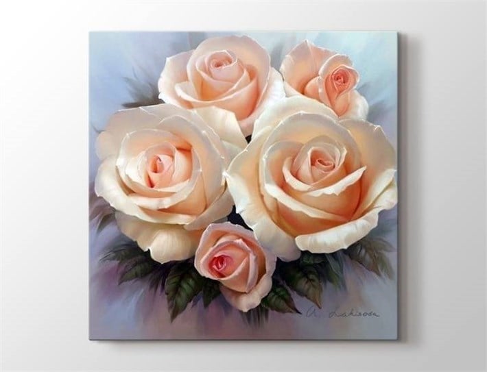 Açık Sarı Renkli Güllü Kanvas Tablo