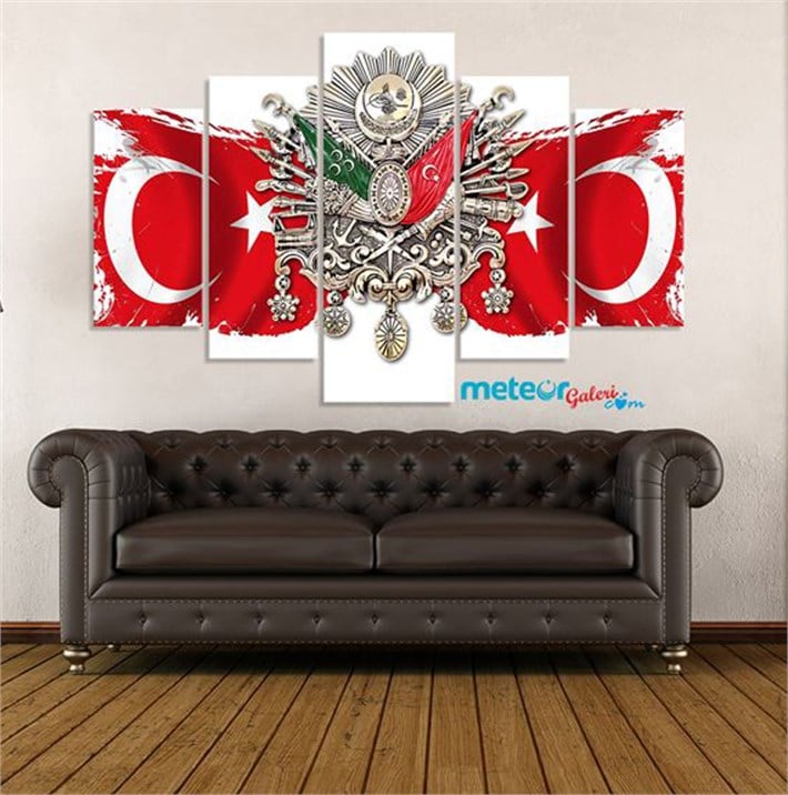 Türk Bayrağı Osmanlı Arması Tuğra Kanvas Tablo